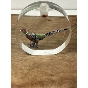 Vintage~Lucite~Miniature~Paperweight Pen Holder w/ Pheasant~2.75”Tall 🦆🔥